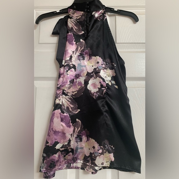 A. Byer Black & Purple Floral Halter Top. Size: Small - Picture 2 of 5